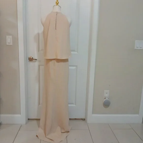 NWOT Windsor 2 Piece Formal Maxi Dress Women’s Size M Set Beige Halter Crop Top - Picture 4 of 6